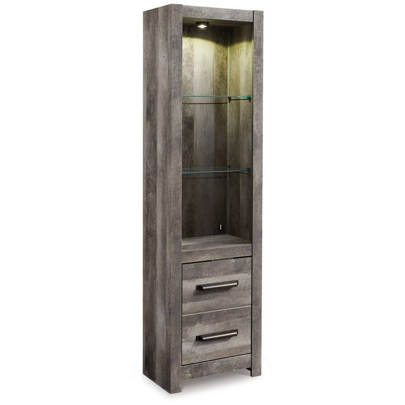 72 Inch Side Pier, 2 Glass Shelves, 2 Bottom Drawers, Rustic Gray Finish