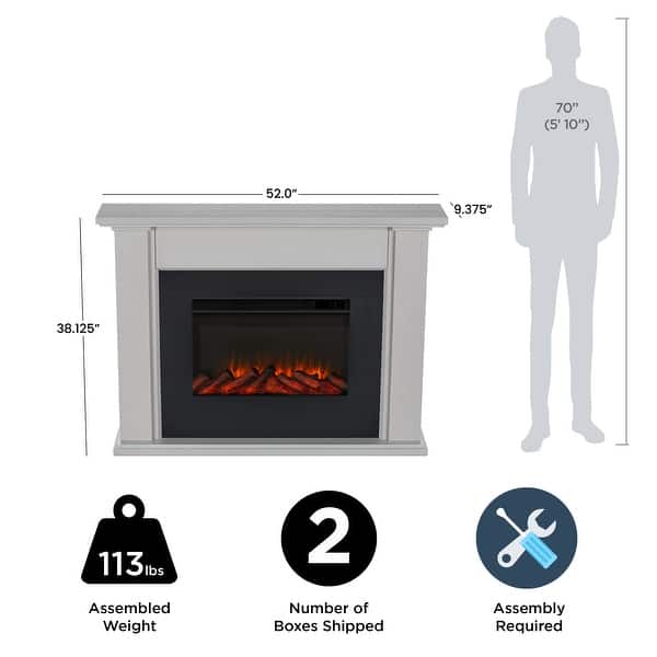 dimension image slide 1 of 3, Tejon 52" Slim Electric Fireplace in Bone White by Real Flame