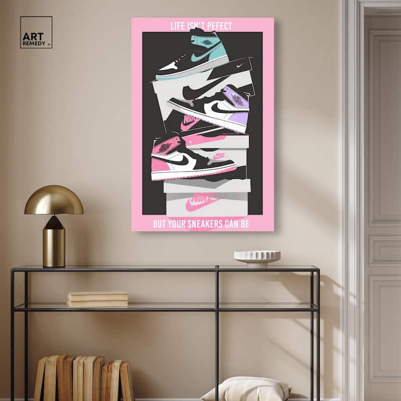 Pastel Big Sneaker Stack Canvas by Art Remedy, Gallery Wrapped