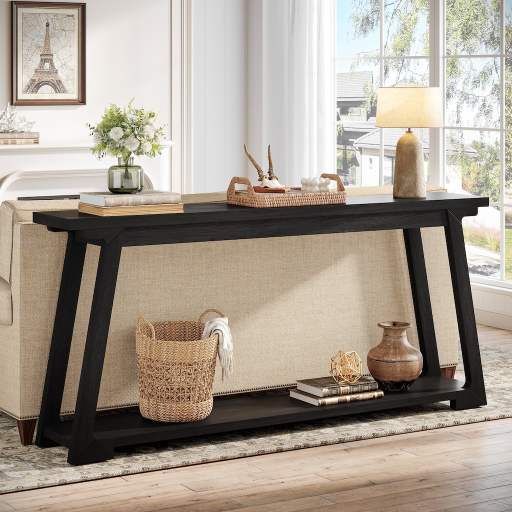 2-Tier Narrow Solid Wood Sofa Table For Entryway