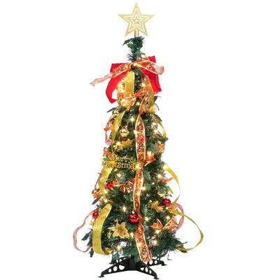 Joyfy 3.3FT Decorated Christmas Tree with 100 LED Warm Lights, Easy Collapsible & Foldable
