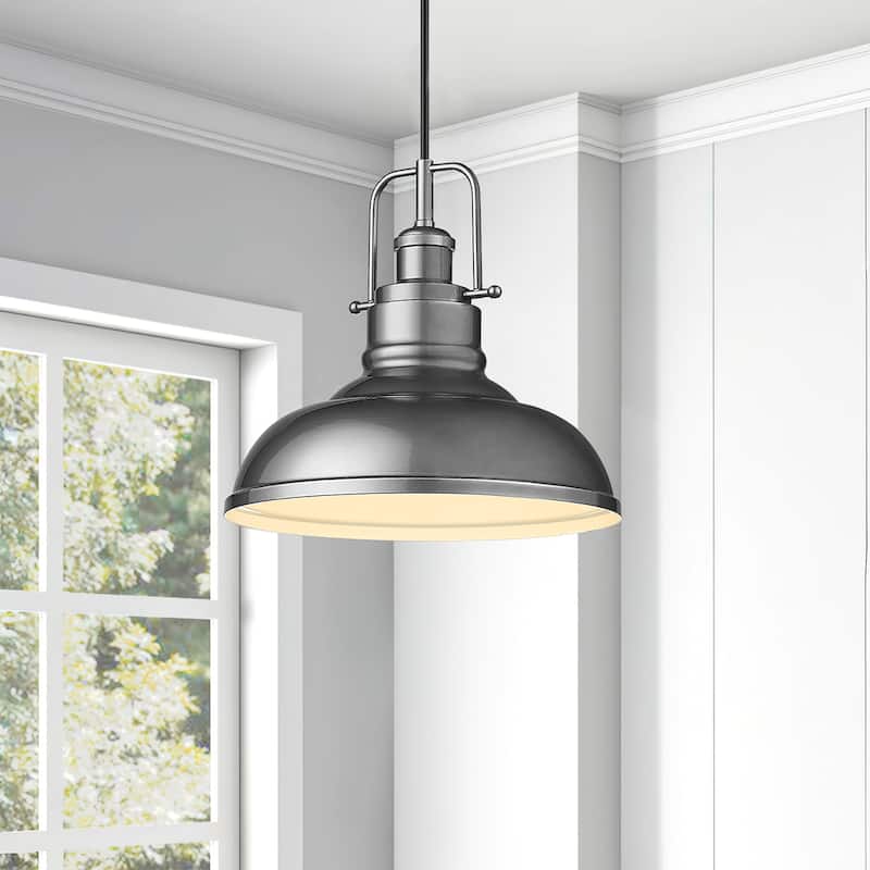 1-Light Industrial Farmhouse Single Dome Pendant Light Hanging Lamps - ‎11 x 11 x 8.5 inches - Grey