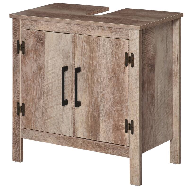 kleankin Wooden Under Sink Bathroom Floor Storage Cabinet with Double Door Space Saver Organizer, Barnwood