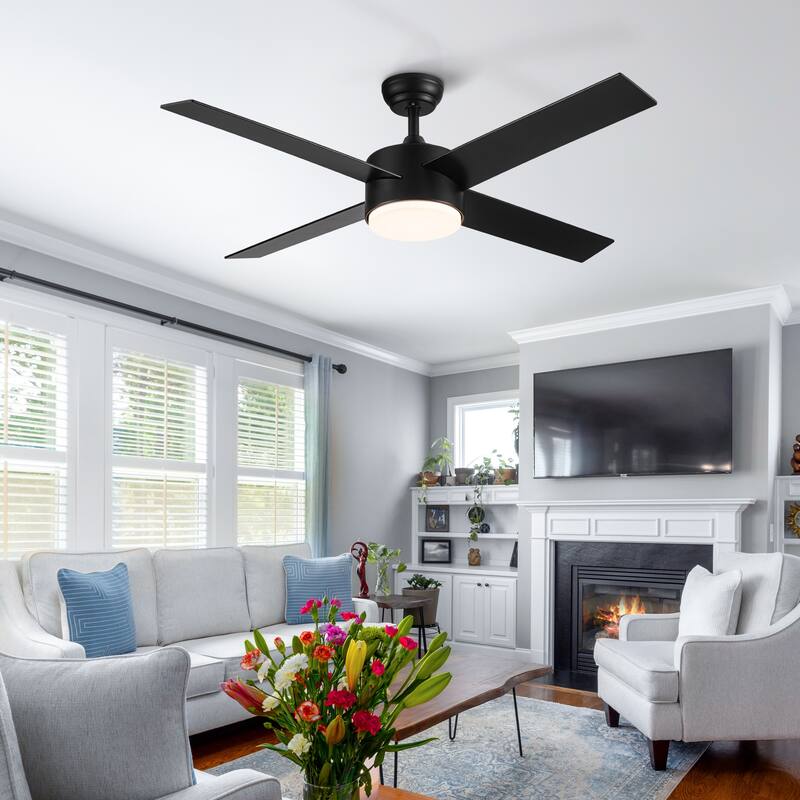 44 in. Indoor Matte Black Ceiling Fans with Dimmable Integrated LED Light and Remote Control