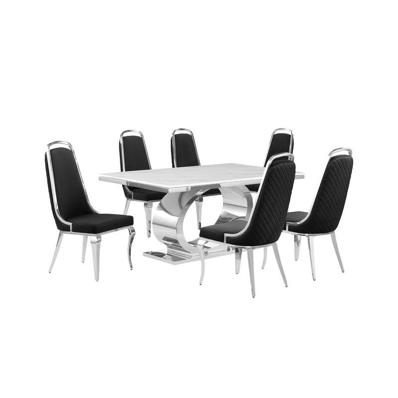 Best Quality Furniture D430/1-SC310-7 Dining Set with 68" White Marble Top