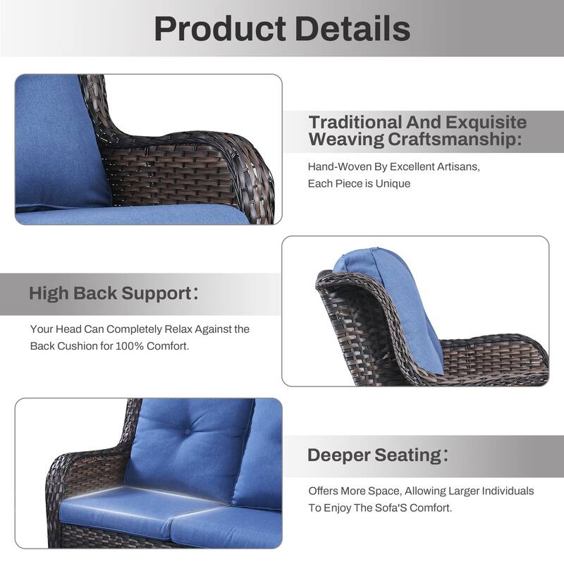 Gymojoy 6-Piece Outdoor Furniture Sofa Set with 2 Swivel Chairs, 2 Ottomans & 55K BTU Fire Pit Table