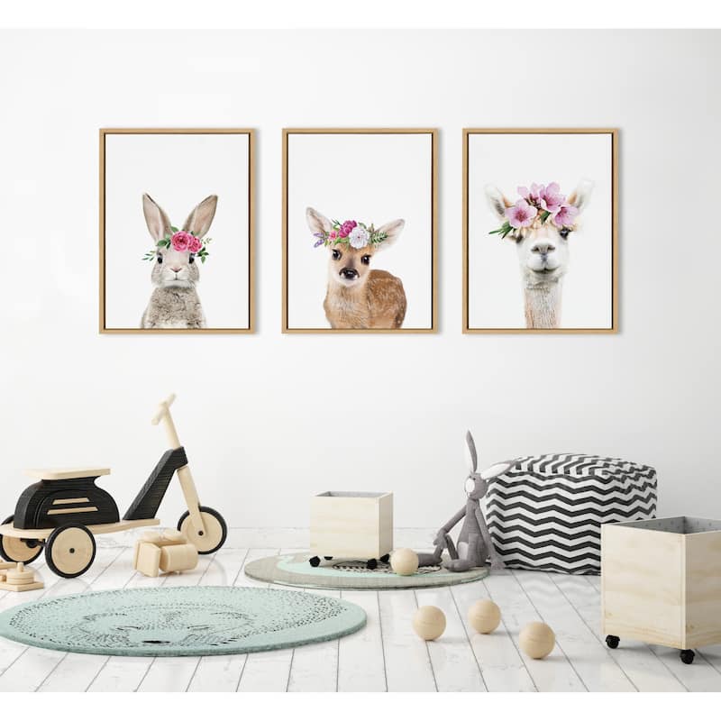 Kate and Laurel Sylvie Flower Crown Animal Framed Canvas by Amy Peterson