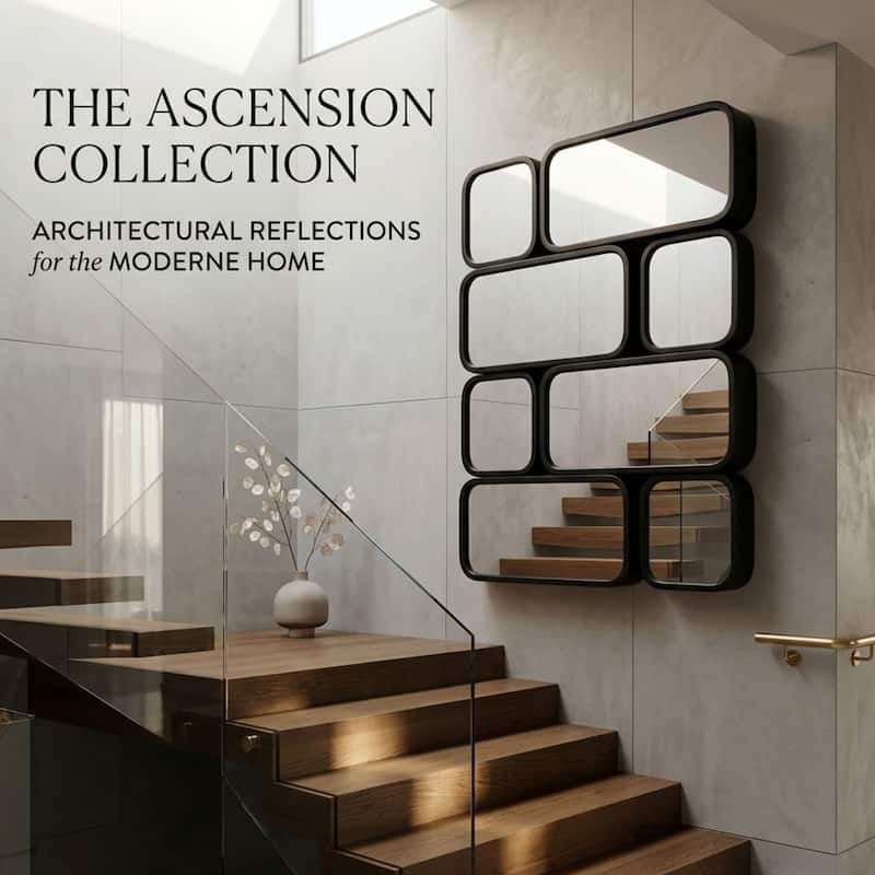 Mosaic Wall Mirror 32"x43" Black Multi Panel Modern Funky Flow Design