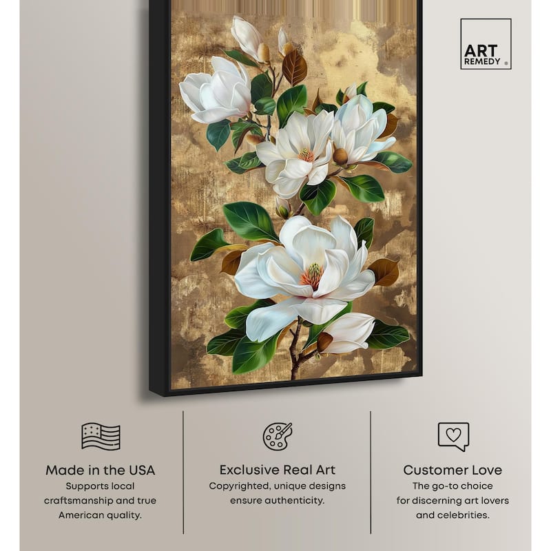 Guilded White flora Canvas by Art Remedy