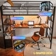 preview thumbnail 5 of 7, HOMCOM Metal Loft Bed Twin Size with L-Shaped Desk, LED Lights, Charging Station, Twin Loft Bed Frame with Shelves