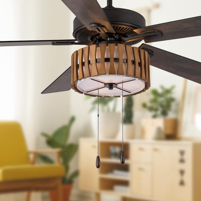 Adan River of Goods Oil Rubbed Bronze Metal and Wood 52-inch 3-Light Ceiling Fan - 52" x 52" x 13.75"/18.75"