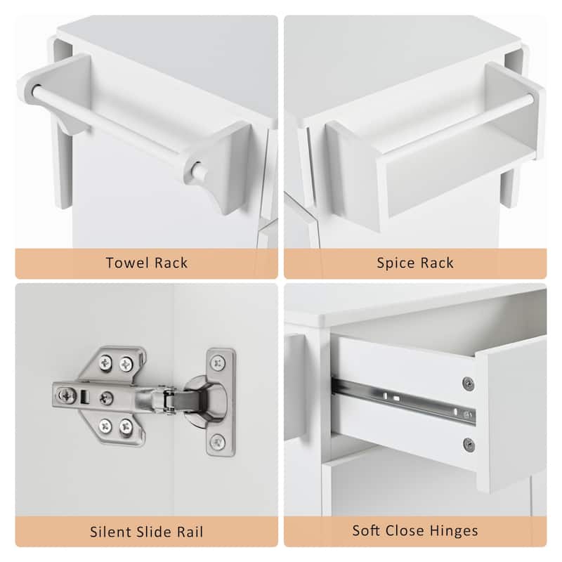 Roomfitters 53.2'' Kitchen Island with Drop Leaf, Kitchen Storage Cart with Spice Rack, Towel Rack and 2 Drawers