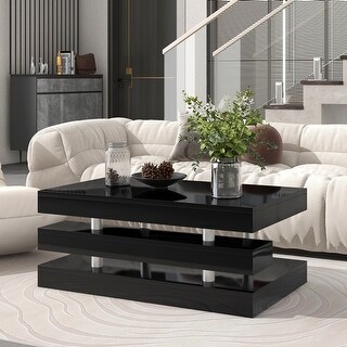Modern 2-Tier High-gloss Storage Coffee Table for Living Room - Bed ...