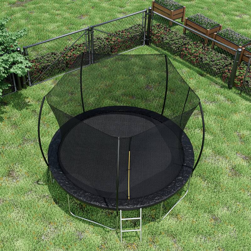 ASTM Approved Trampoline - Safety Enclosure, Ladder, Outdoor Recreational Use - Black - 143.7