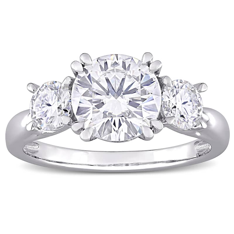 Miadora 10k White Gold 2 4/5ct TGW Created White Moissanite 3-Stone Engagement Ring