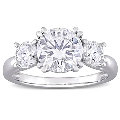 Miadora 10k White Gold 2 4/5ct TGW Created White Moissanite 3-Stone Engagement Ring