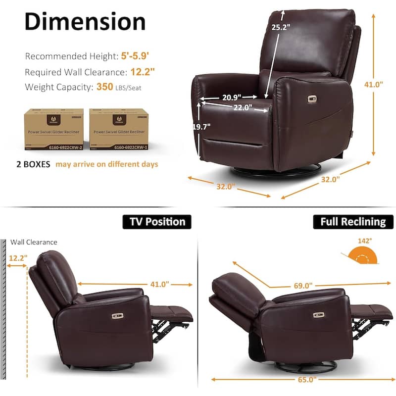 MCombo Power Swivel Rocker Recliner with Lumbar Support, Faux Leather Electric Nursery Glider Recliner Chair