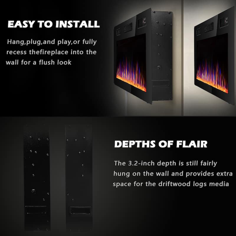 Bossin Electric Fireplace Recessed and Wall Mounted,750/1500W Fireplace Heater and Fireplace with Touch Screen Control Panel