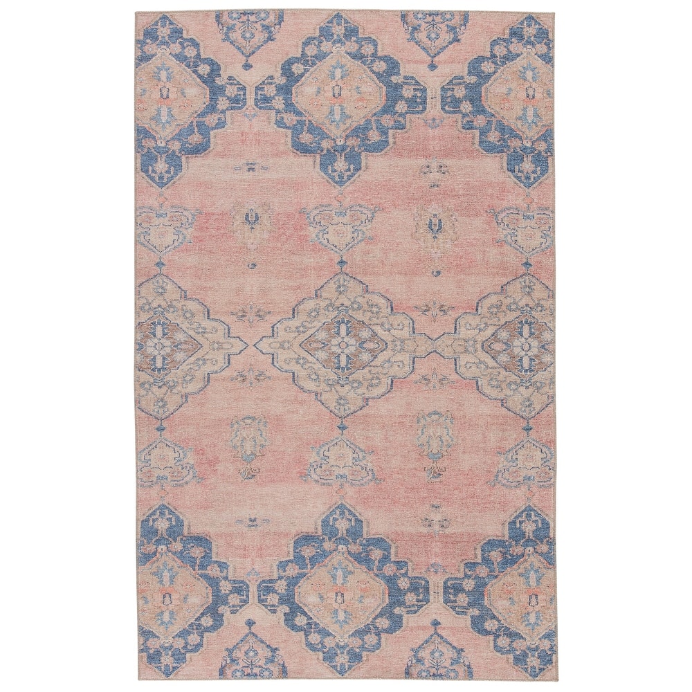Adalee Machine Washable Medallion Pink/ Blue Area Rug