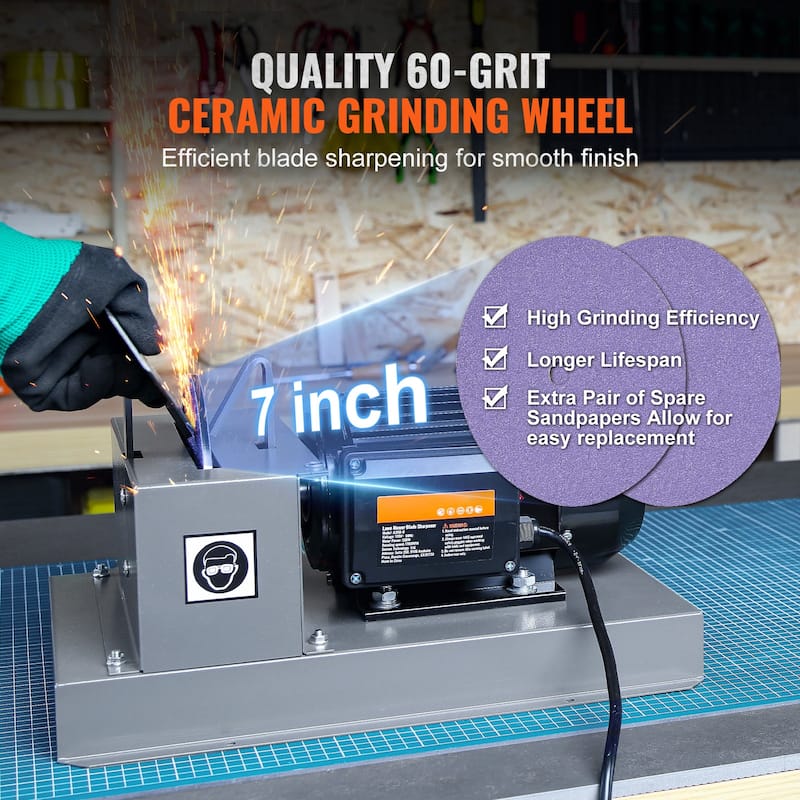 Lawn Mower Blade Sharpener for High/Low Lift Blades, Gator Blades, Flat Blades - 2/3HP 500W