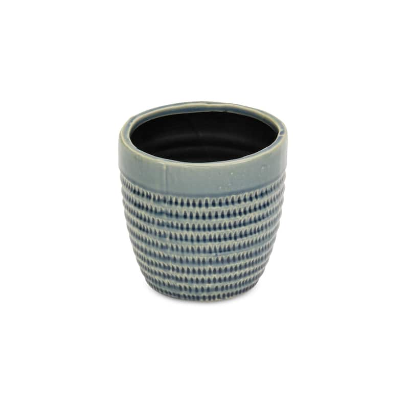HomeRoots 6" Aqua Striped Ceramic Indoor Outdoor Round Pot Planter