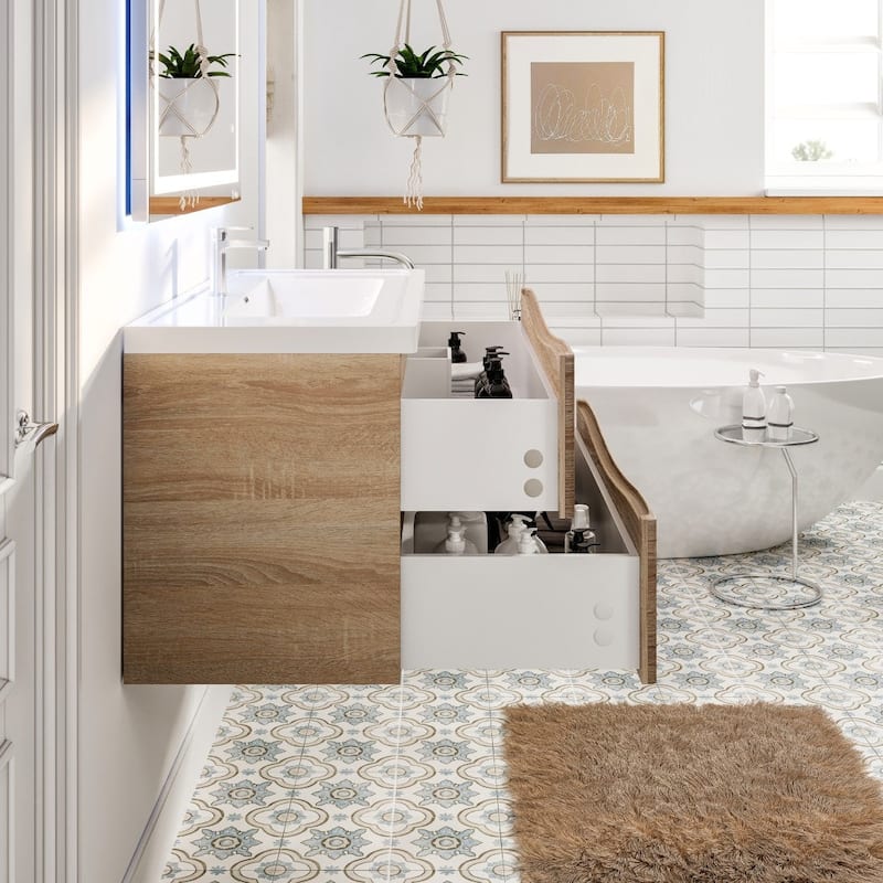 Eviva Smile 48"W White Oak Bath Vanity with WH Acrylic Top