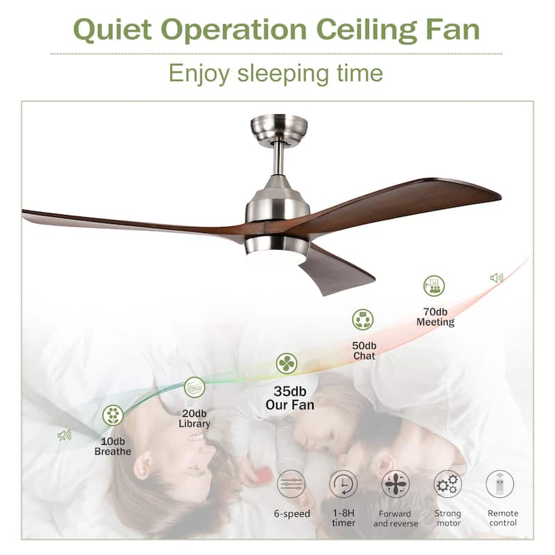 52" Ceiling Fan with Lights Remote Control,Quiet DC Motor 3 Wood Blade Ceiling Fans 6 Speed Levels,Reversible Ceiling Fan