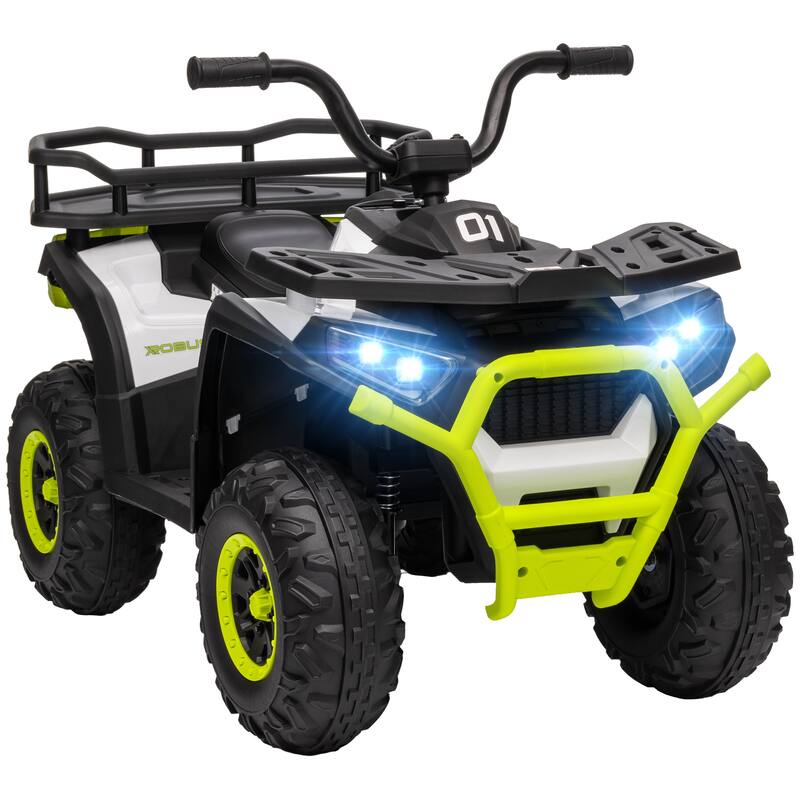Qaba 12V Kids ATV, 4 Wheeler Quad, 3.7Mph Battery Powered Ride on Car with 4 Suspension Wheels, Storage Basket, LED Lights - Green - Assembly Required
