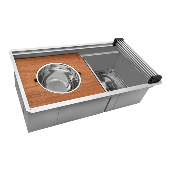 Ruvati 33-inch Workstation Dual Tier Double Bowl Low Divide Undermount 16  Gauge Stainless Steel Kitchen Sink - 33 x 19undefined - Bed Bath & Beyond  - 35172339