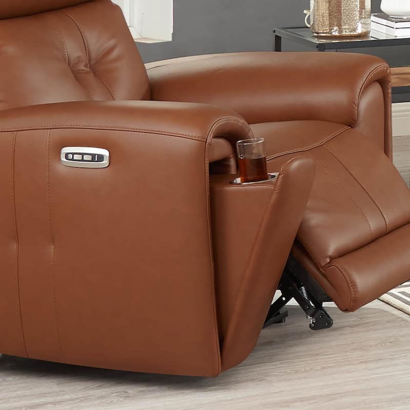 Hydeline Emma Zero Gravity Power Recline and Headrest Top Grain Leather Recliner with Cup Holders