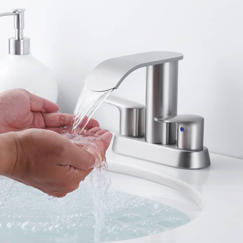 WOWOW 4 in. Centerset Double Handle Waterfall Bathroom Sink Faucet
