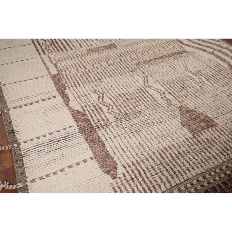 All-Over Striped Moroccan Area Rug Handmade Wool Carpet - 7'11" x 11'2"