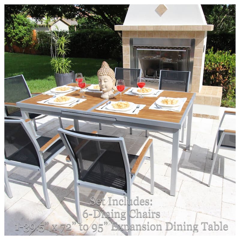 Messina Light Gray 7-Piece Aluminum Outdoor Dining Set with Sling Set in Castaway - N/A