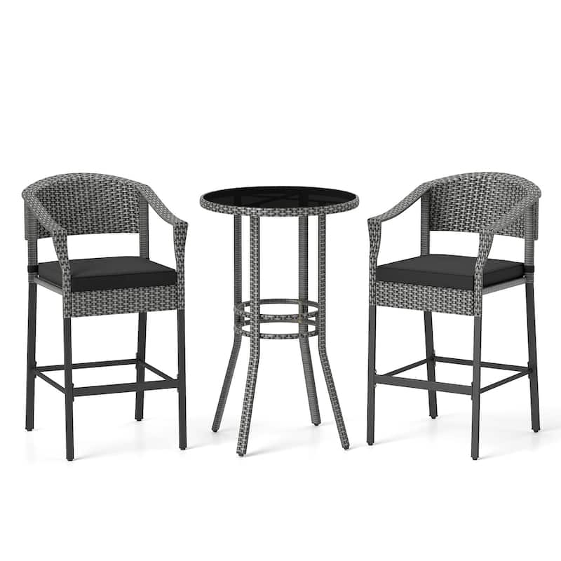Gymax 3-Piece Patio Bar Set Outdoor Wicker Bar Height Round Table & - Multi