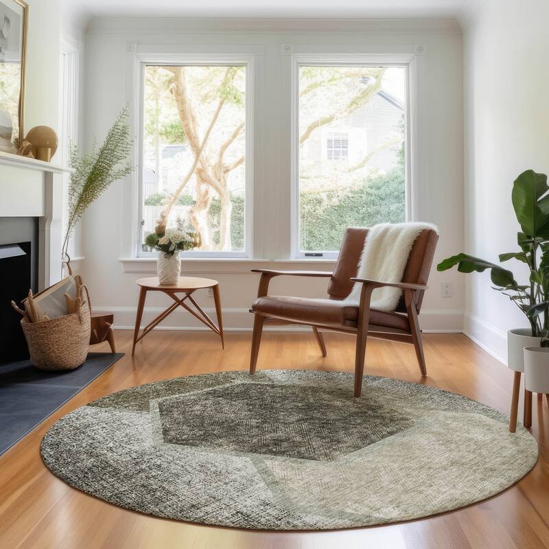 Premium Washable Super Soft Modern Hexy Mayfield Rug - Taupe - 8' x 8' - Round
