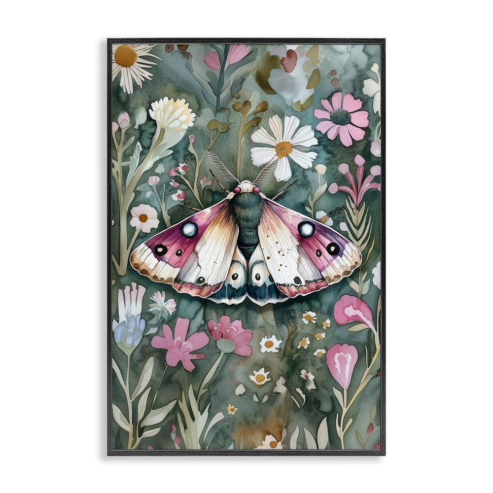 Stupell Beautiful Moth over Florals Framed Giclee Art Design By The Dutch Lady