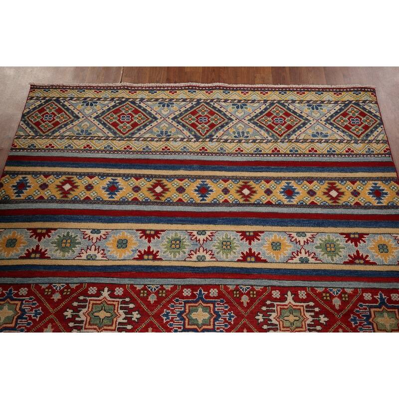Striped Kazak Oriental Area Rug Handmade Wool Carpet - 5'2" x 6'8"