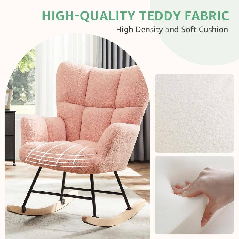 Rossetta Teddy Upholstered Thick Glider Accent Rocker with High Backrest and Sturdy Frame
