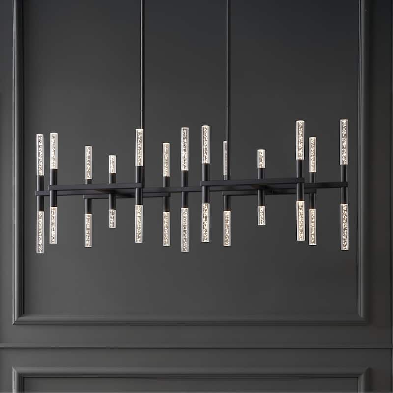 SAFAVIEH Couture Mariet Art Deco Acrylic Tube Chandelier - 50 In. W x 15.5 In. D x 25.5 /49.5 In. H - 48"W x 21"D x 18"H - Black