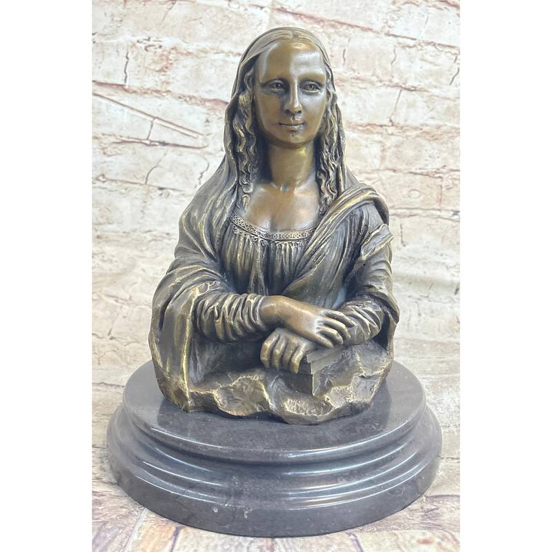 Leonardo Da Vincis Mona Lisa Bronze Metal Sculpture Statue Bust By Valli On Marble Base