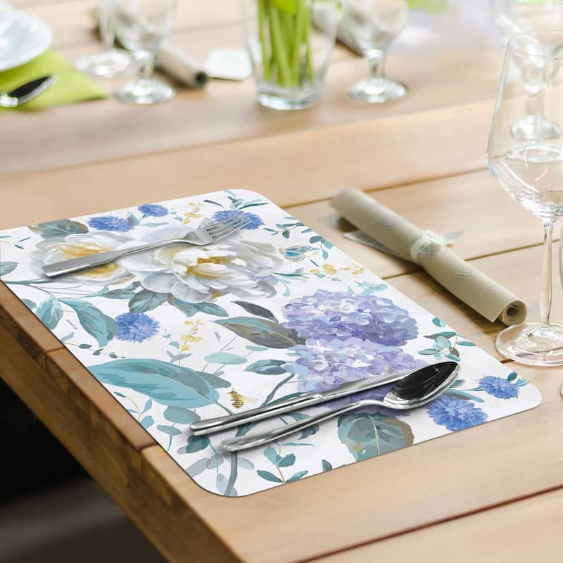 Spring Morning Blooms 4 Pack Reversible Easy Care Flexible Plastic Placemats Made in The USA BPA Free, Wipes Clean