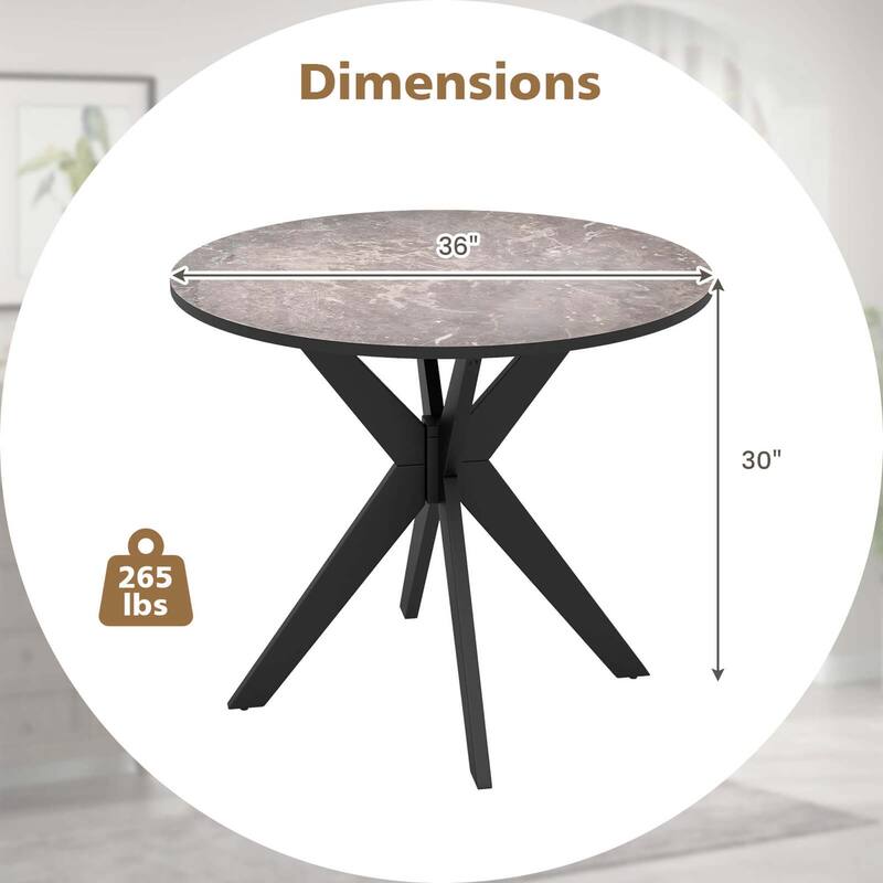 Costway Round Dining Table 36" Faux Marble Tabletop Rubber Wood Legs - See Details