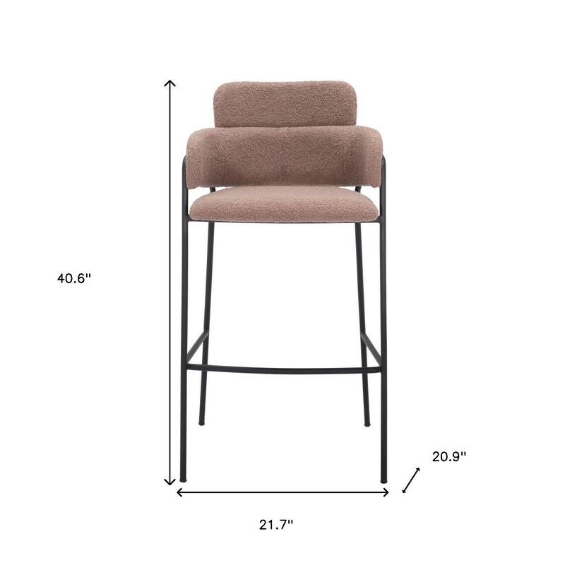 HomeRoots Set of Two 30" Brown and Black Faux Shearling and Steel Bar Height Bar Chairs