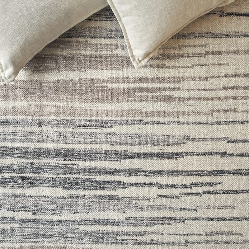 EXQUISITE RUGS Scandinavian Hand-loomed New Zealand Wool Ivory/Blue/Grey Area Rug.