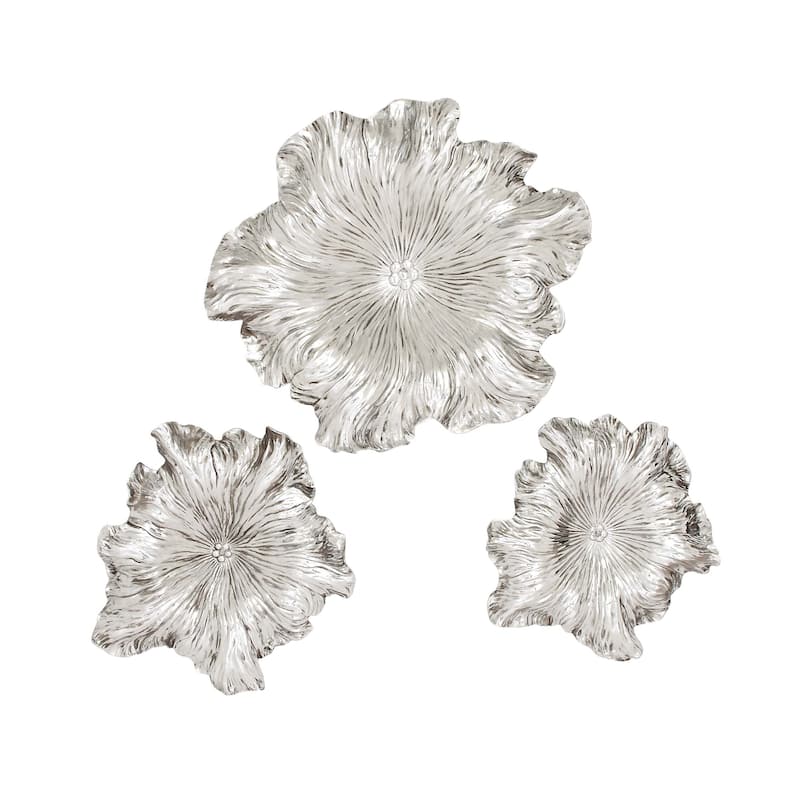 Polystone Floral 3D Home Wall Decor - Set of 3 Gold or Silver Roche River Decor - Silver