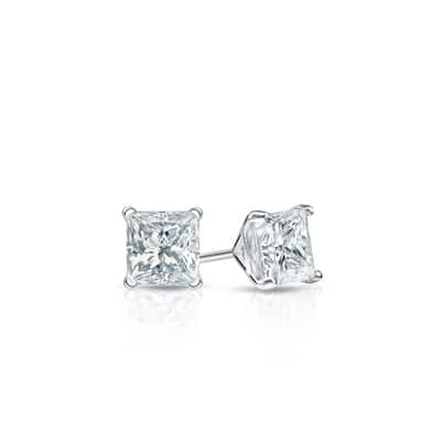 Auriya Plat Gold Lab Grown 0.25 carat TDW Princess Diamond Stud Earrings 4-Prong Martini Push-back