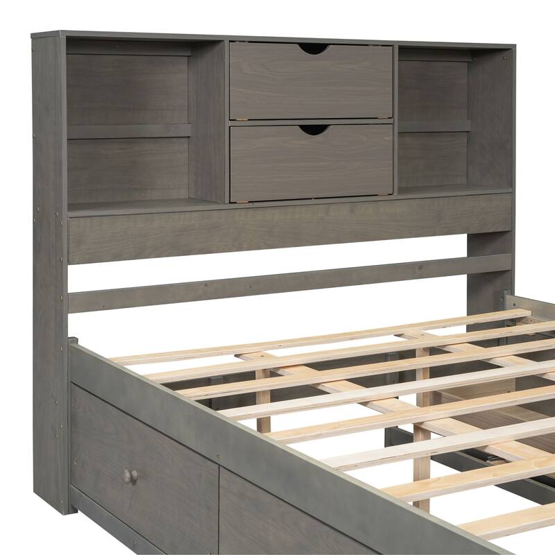 Platform Bed with Storage Headboard and 8 Drawers