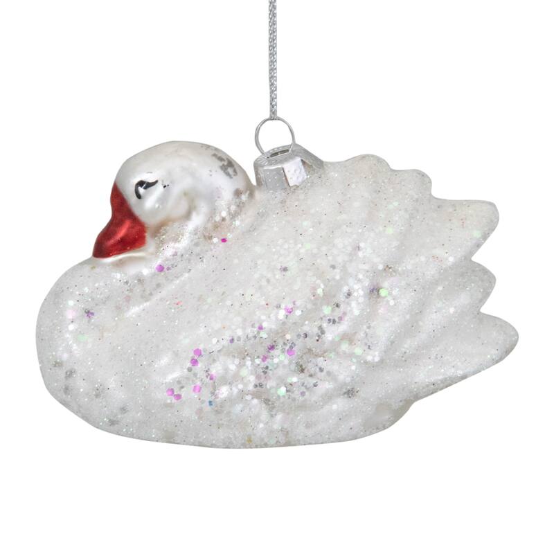 3.75" White Iridescent Glass Swan Christmas Ornament