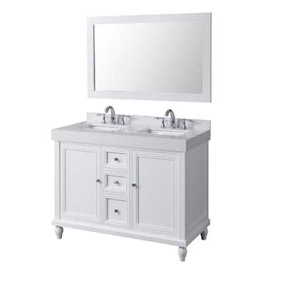 Classic Exclusive 48 in. Vanity in White with White Culture Marble Top and 1 large mirror