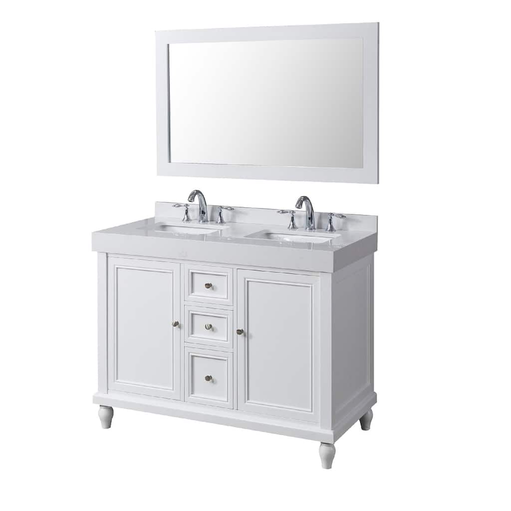 Classic Exclusive 48 in. Vanity in White with White Culture Marble Top and 1 large mirror